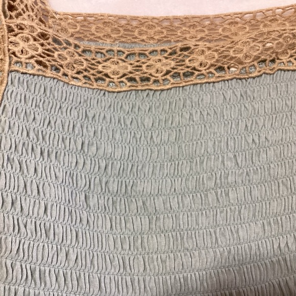 NEW Anthropologie Forever That Girl Blue Tan Smocked Crochet Lace Blouse S Boho - Picture 7 of 13
